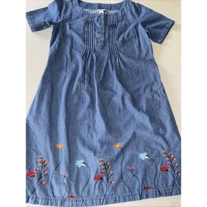 The Vermont Country Store Denim Midi Dress L Embroidered Pintuck Pockets Blue